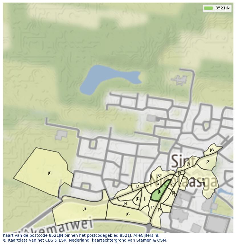 Afbeelding van het postcodegebied 8521 JN op de kaart.