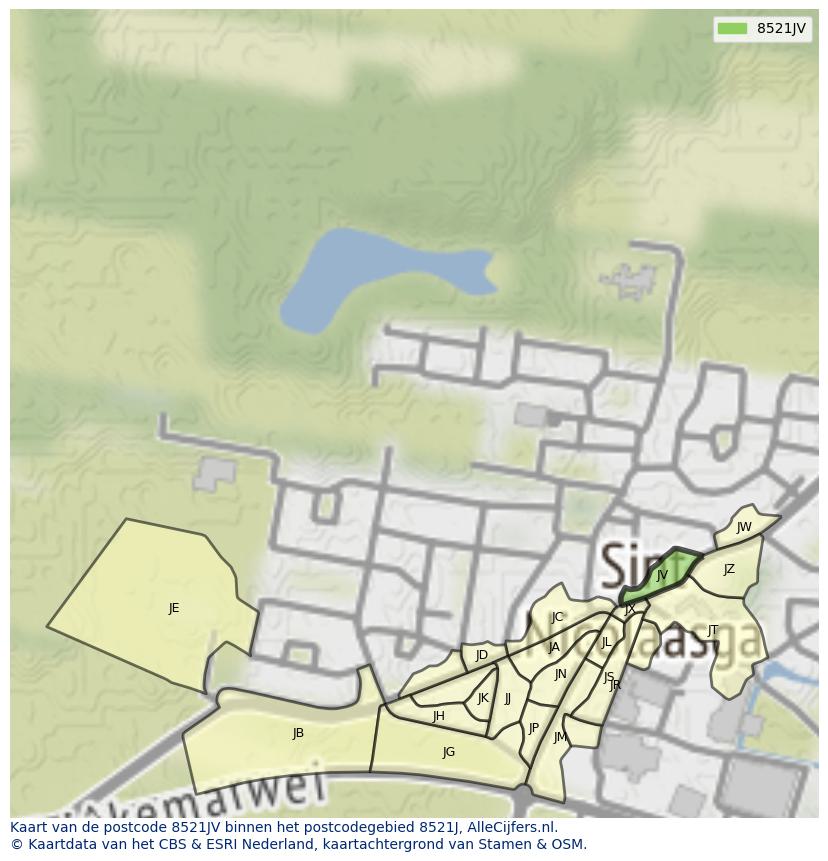 Afbeelding van het postcodegebied 8521 JV op de kaart.