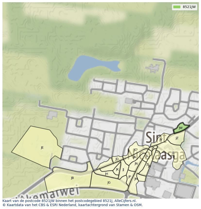 Afbeelding van het postcodegebied 8521 JW op de kaart.