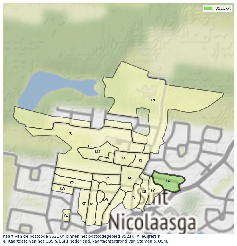 Afbeelding van het postcodegebied 8521 KA op de kaart.