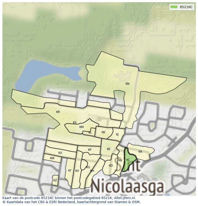 Afbeelding van het postcodegebied 8521 KC op de kaart.