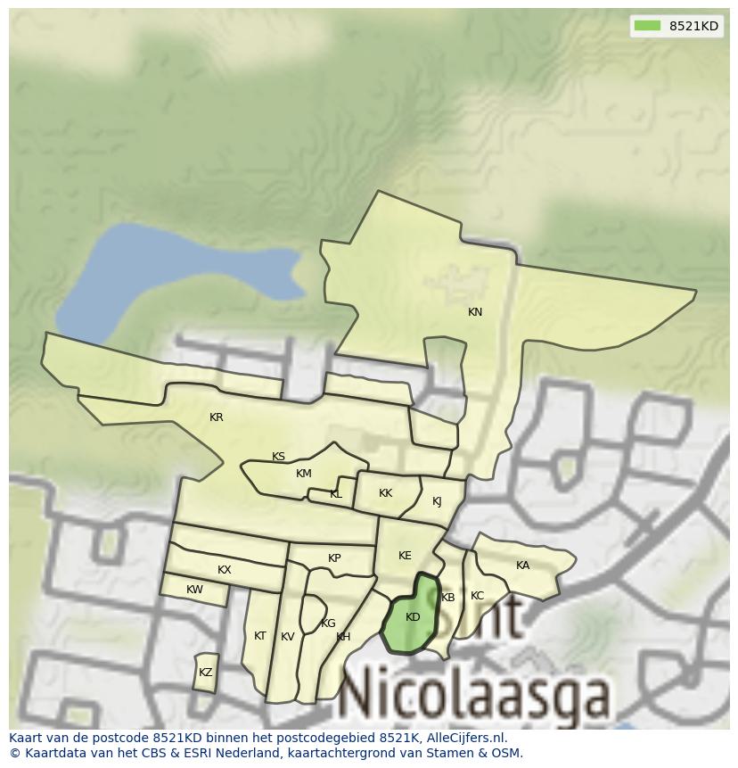 Afbeelding van het postcodegebied 8521 KD op de kaart.