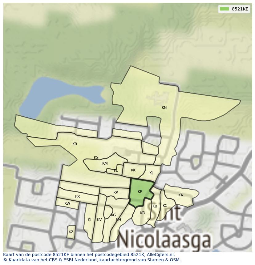Afbeelding van het postcodegebied 8521 KE op de kaart.