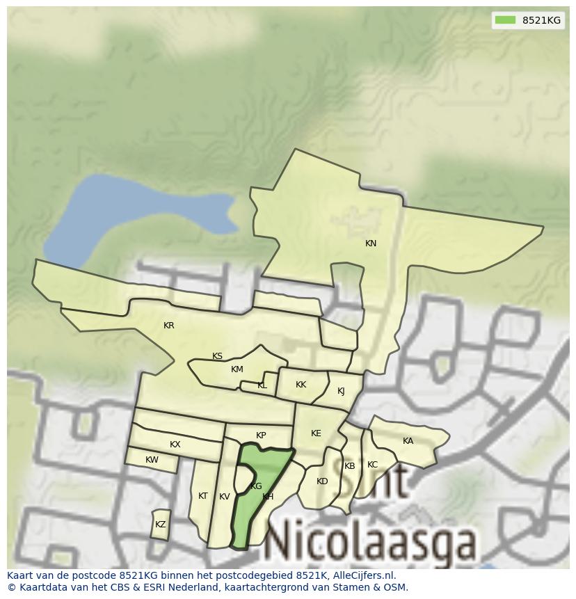 Afbeelding van het postcodegebied 8521 KG op de kaart.