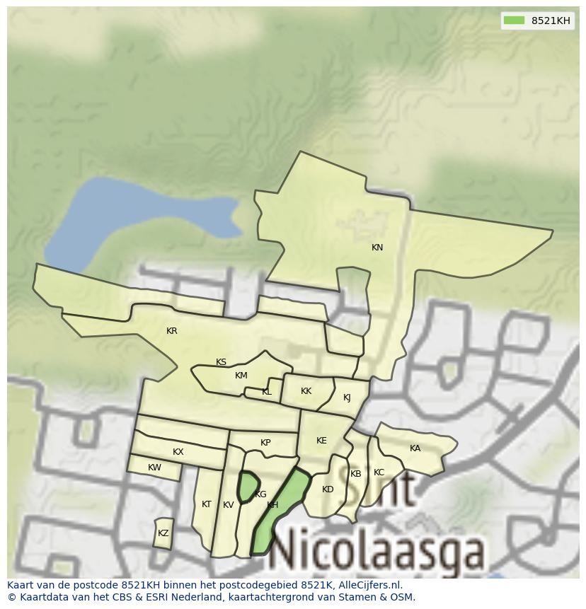 Afbeelding van het postcodegebied 8521 KH op de kaart.