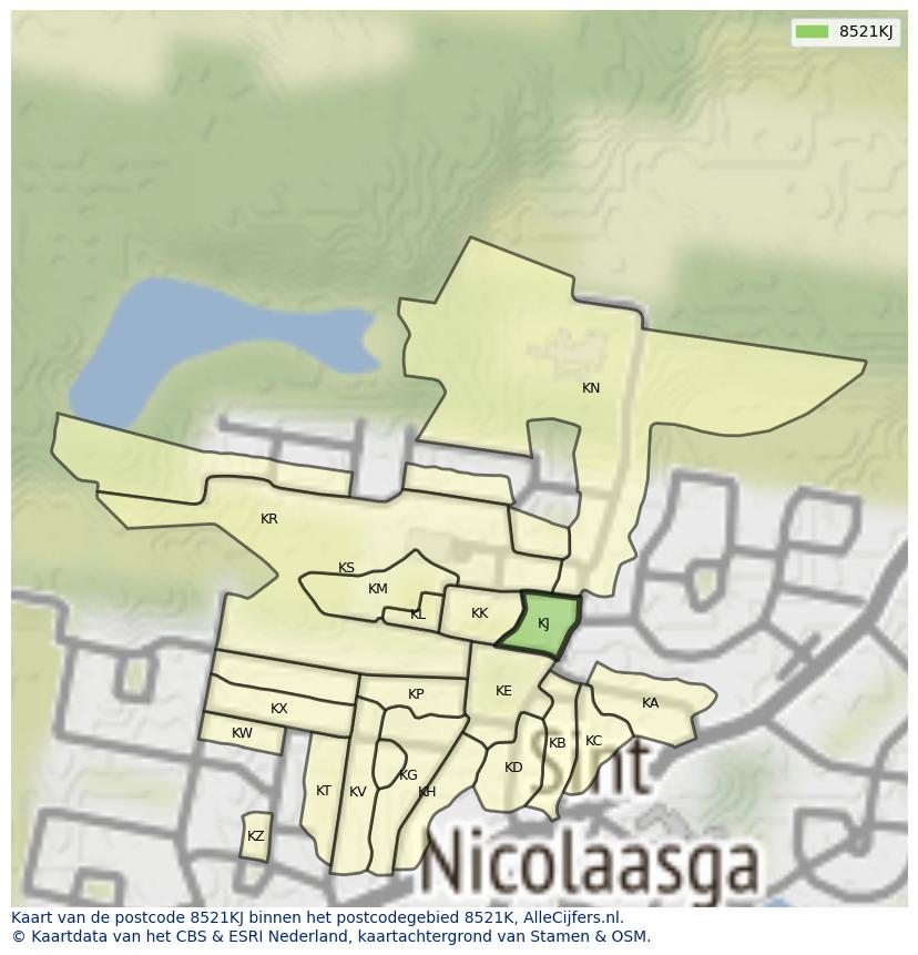 Afbeelding van het postcodegebied 8521 KJ op de kaart.