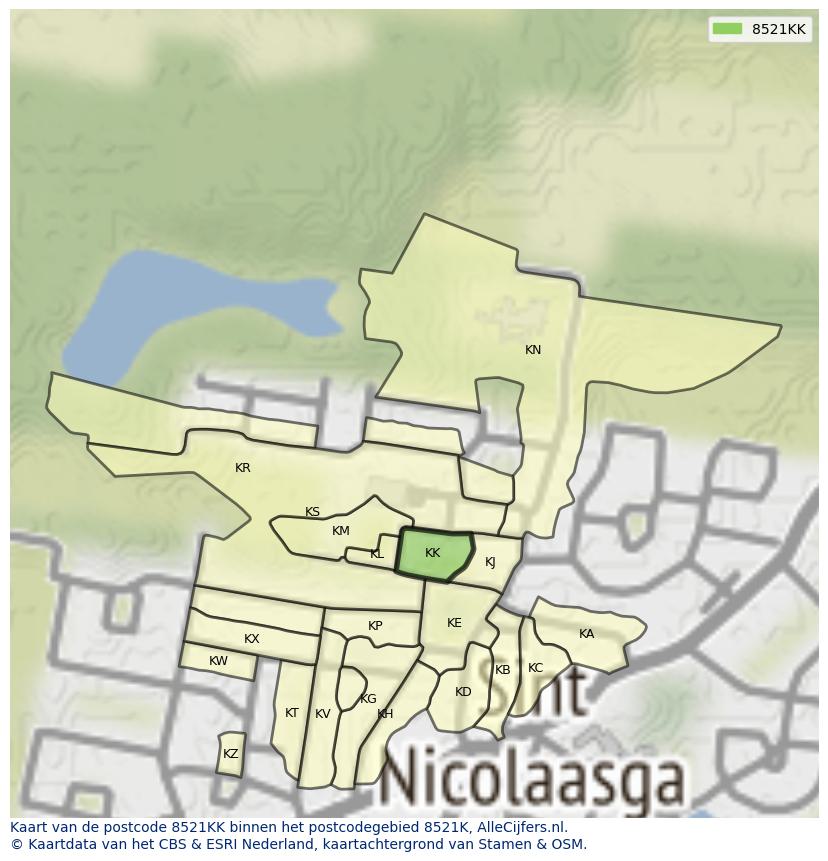 Afbeelding van het postcodegebied 8521 KK op de kaart.