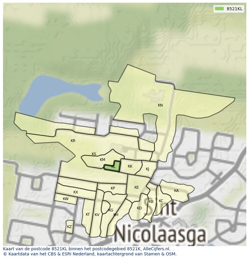 Afbeelding van het postcodegebied 8521 KL op de kaart.