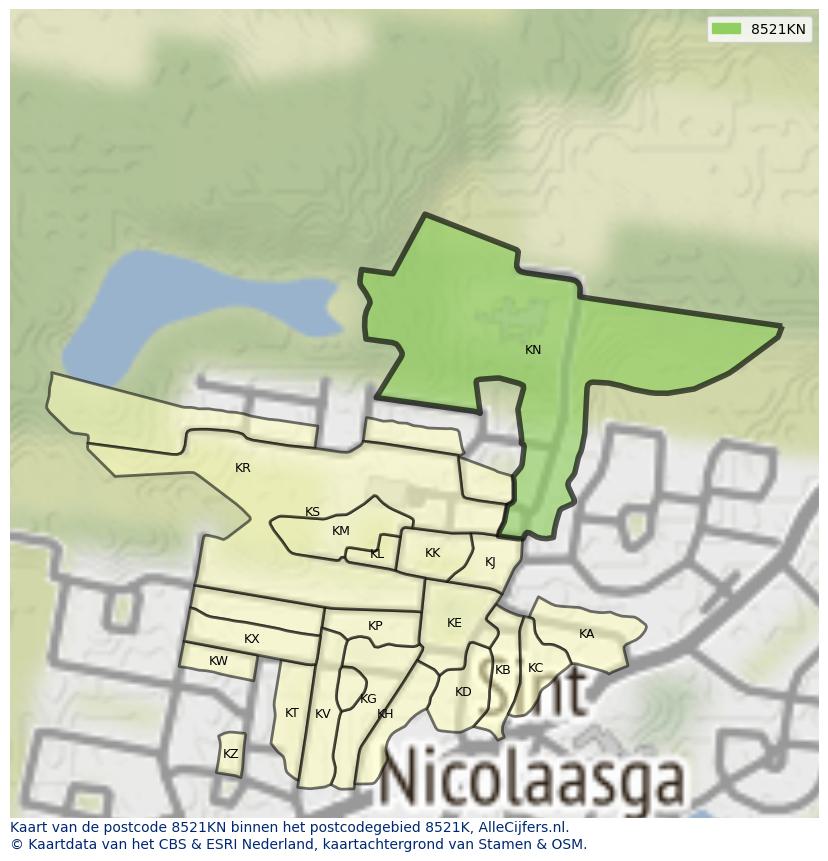 Afbeelding van het postcodegebied 8521 KN op de kaart.