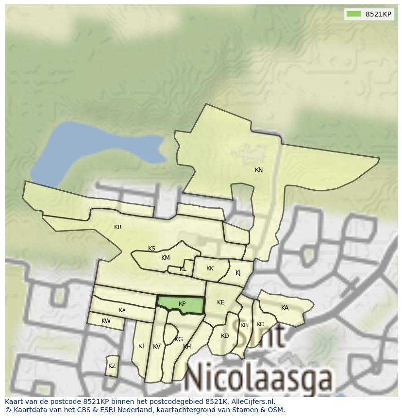 Afbeelding van het postcodegebied 8521 KP op de kaart.