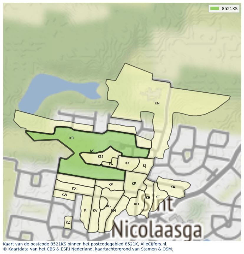 Afbeelding van het postcodegebied 8521 KS op de kaart.