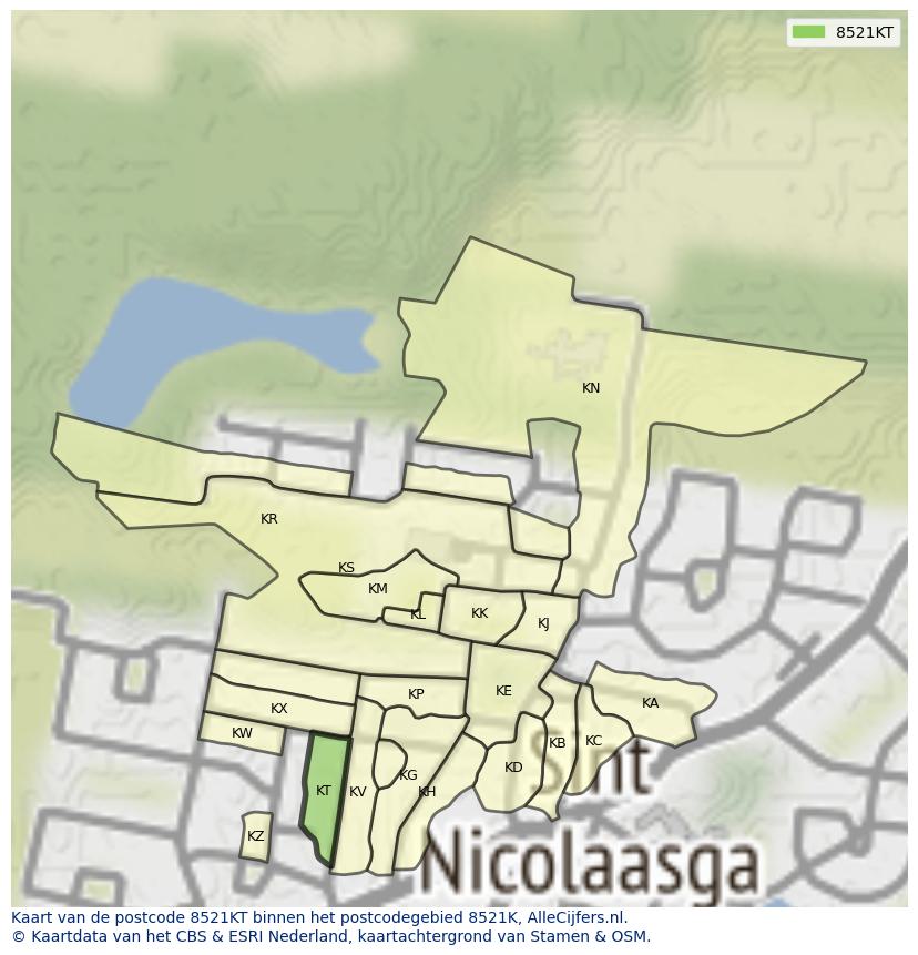Afbeelding van het postcodegebied 8521 KT op de kaart.