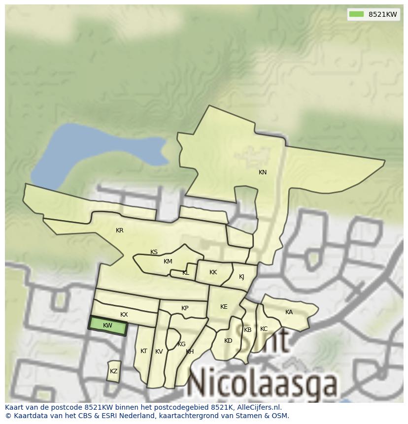Afbeelding van het postcodegebied 8521 KW op de kaart.
