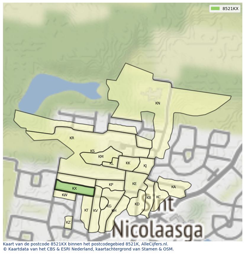 Afbeelding van het postcodegebied 8521 KX op de kaart.