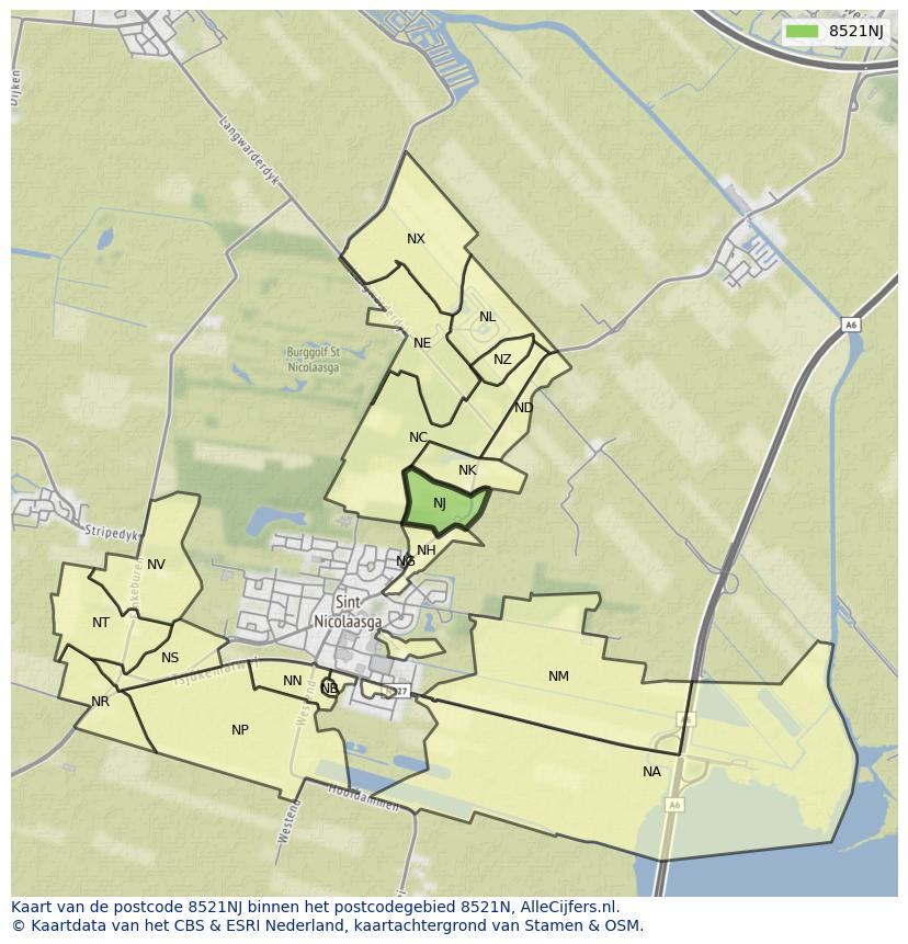 Afbeelding van het postcodegebied 8521 NJ op de kaart.