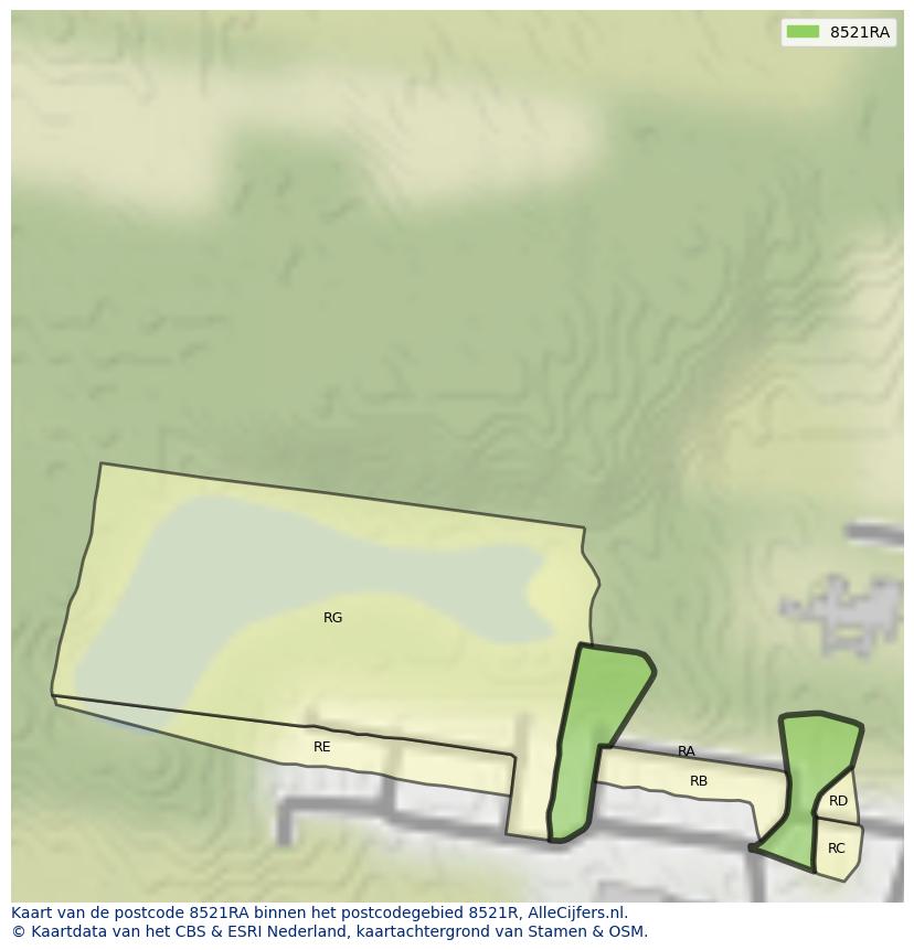 Afbeelding van het postcodegebied 8521 RA op de kaart.
