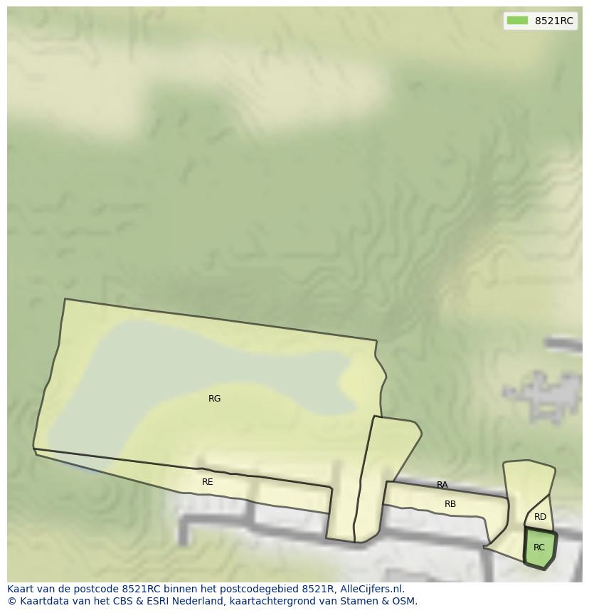 Afbeelding van het postcodegebied 8521 RC op de kaart.
