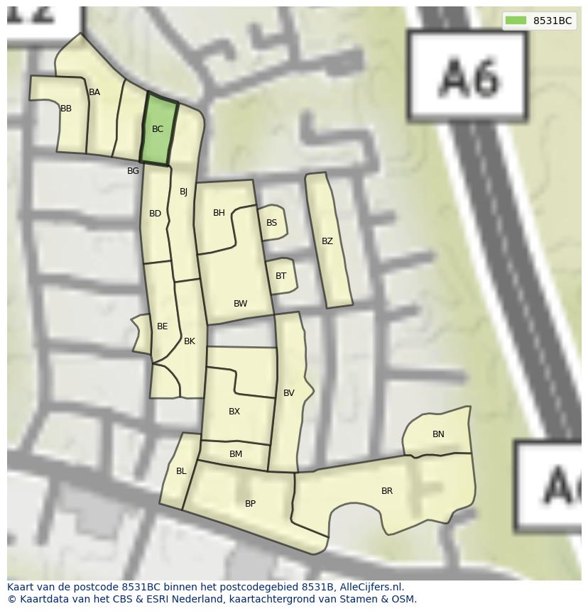 Afbeelding van het postcodegebied 8531 BC op de kaart.