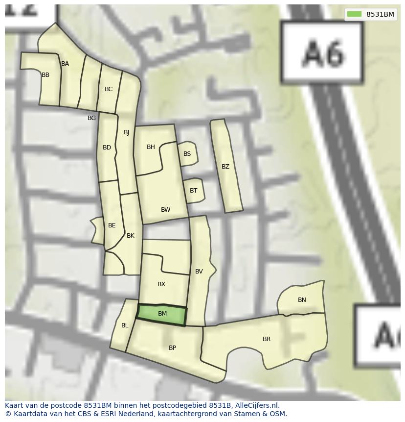 Afbeelding van het postcodegebied 8531 BM op de kaart.