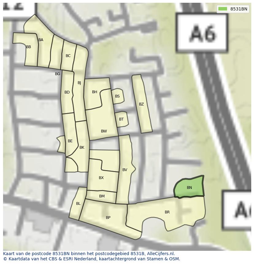 Afbeelding van het postcodegebied 8531 BN op de kaart.
