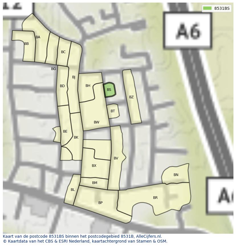 Afbeelding van het postcodegebied 8531 BS op de kaart.