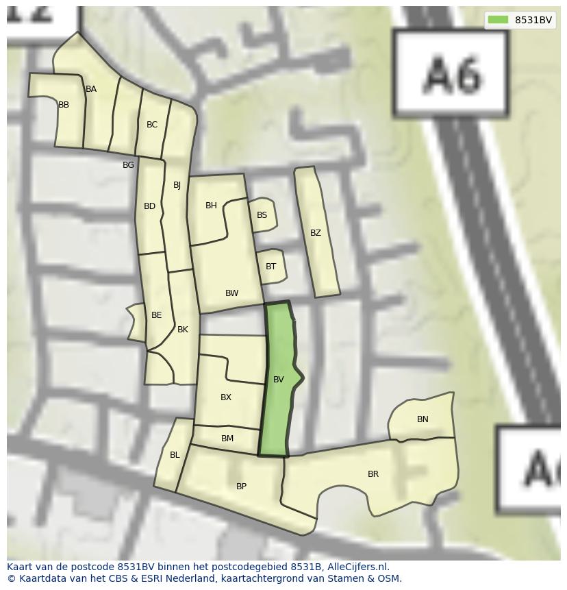 Afbeelding van het postcodegebied 8531 BV op de kaart.