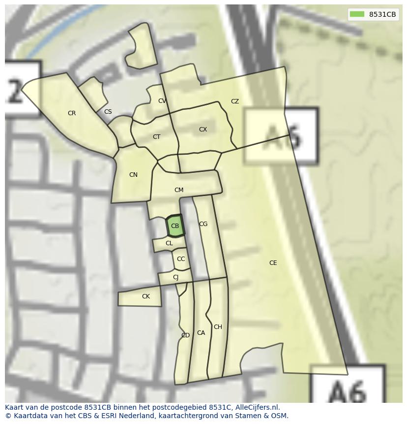 Afbeelding van het postcodegebied 8531 CB op de kaart.