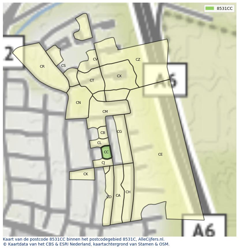 Afbeelding van het postcodegebied 8531 CC op de kaart.