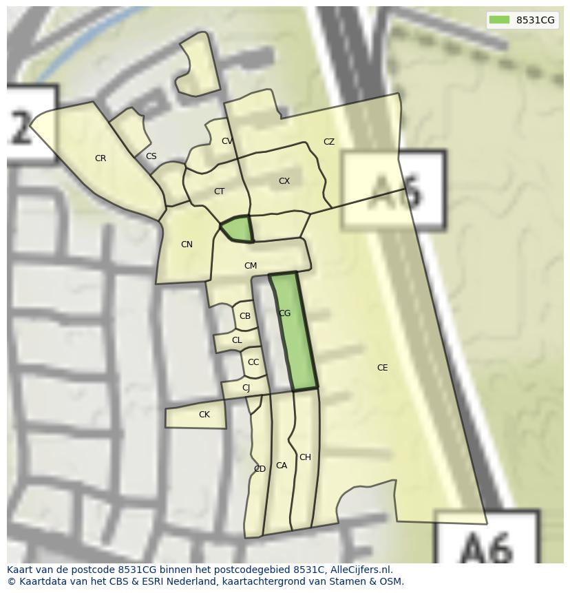 Afbeelding van het postcodegebied 8531 CG op de kaart.