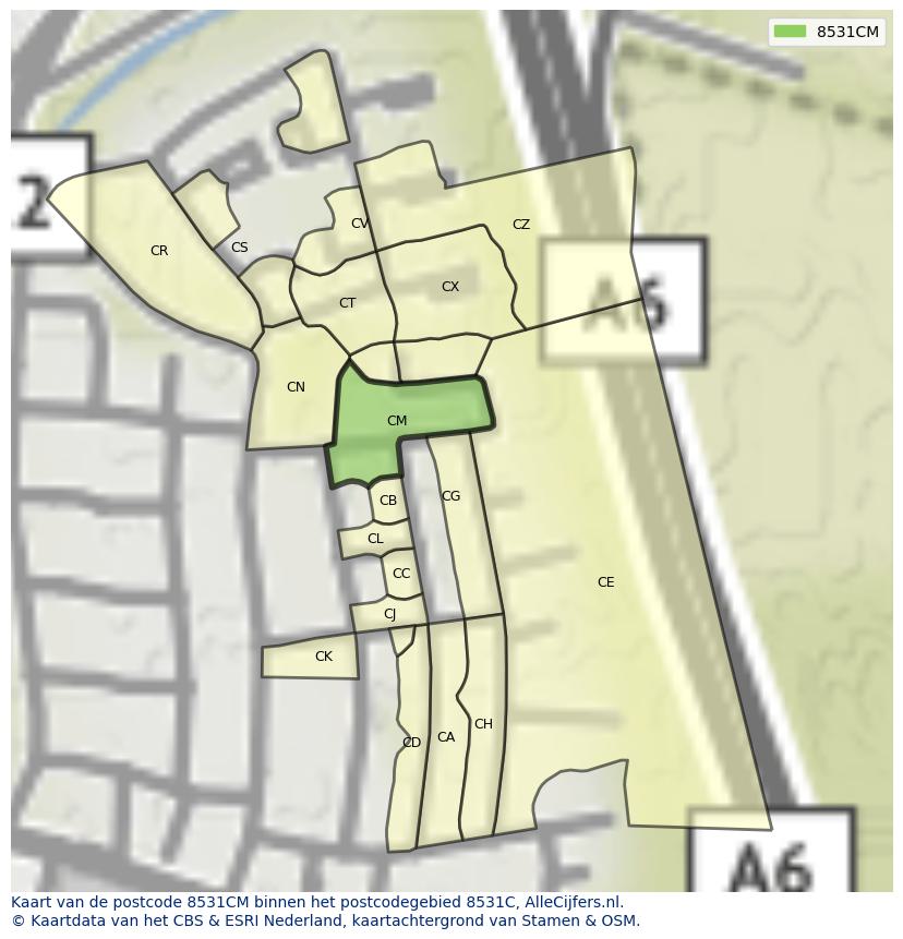 Afbeelding van het postcodegebied 8531 CM op de kaart.