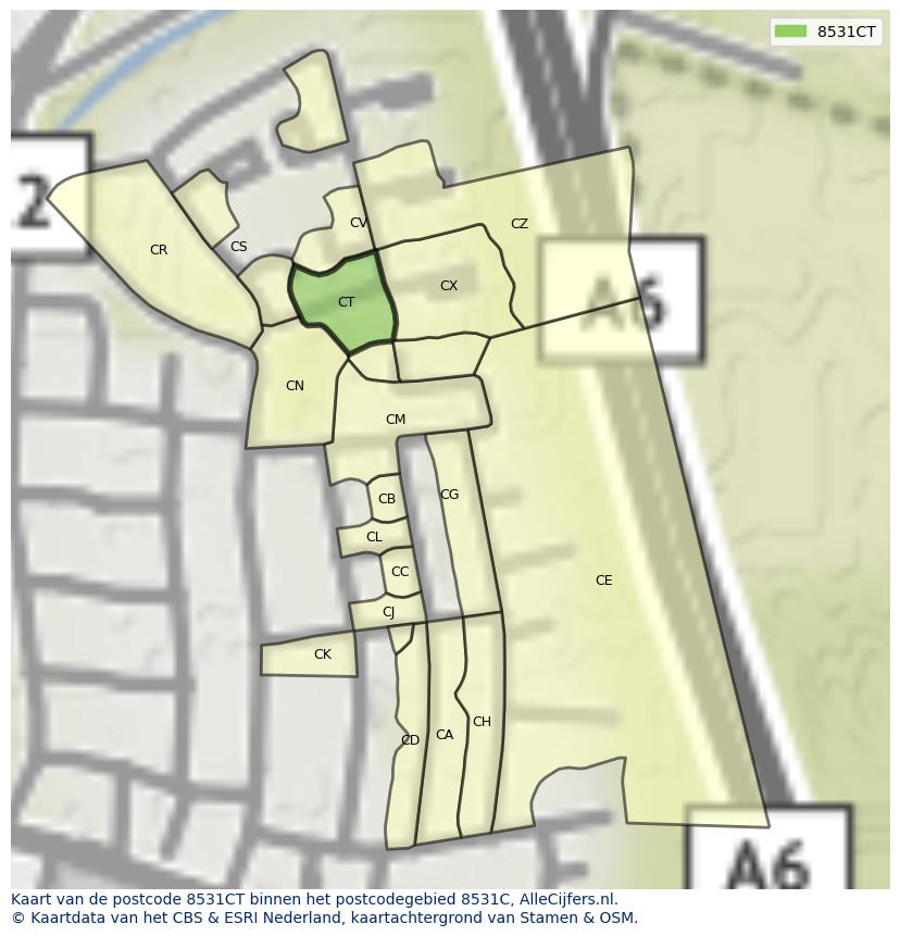 Afbeelding van het postcodegebied 8531 CT op de kaart.