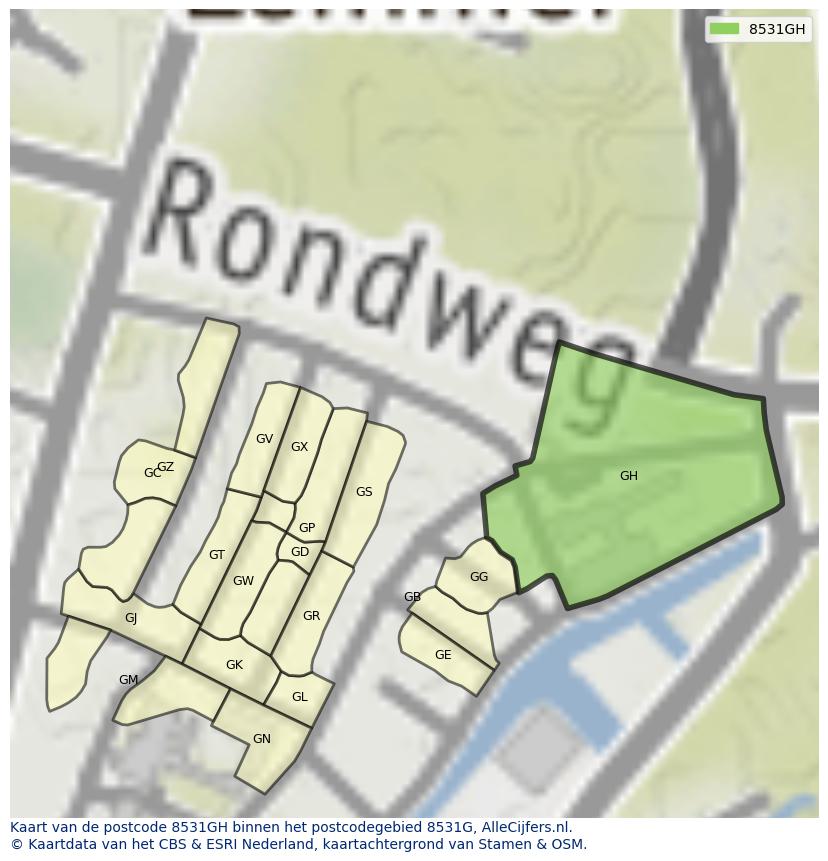 Afbeelding van het postcodegebied 8531 GH op de kaart.