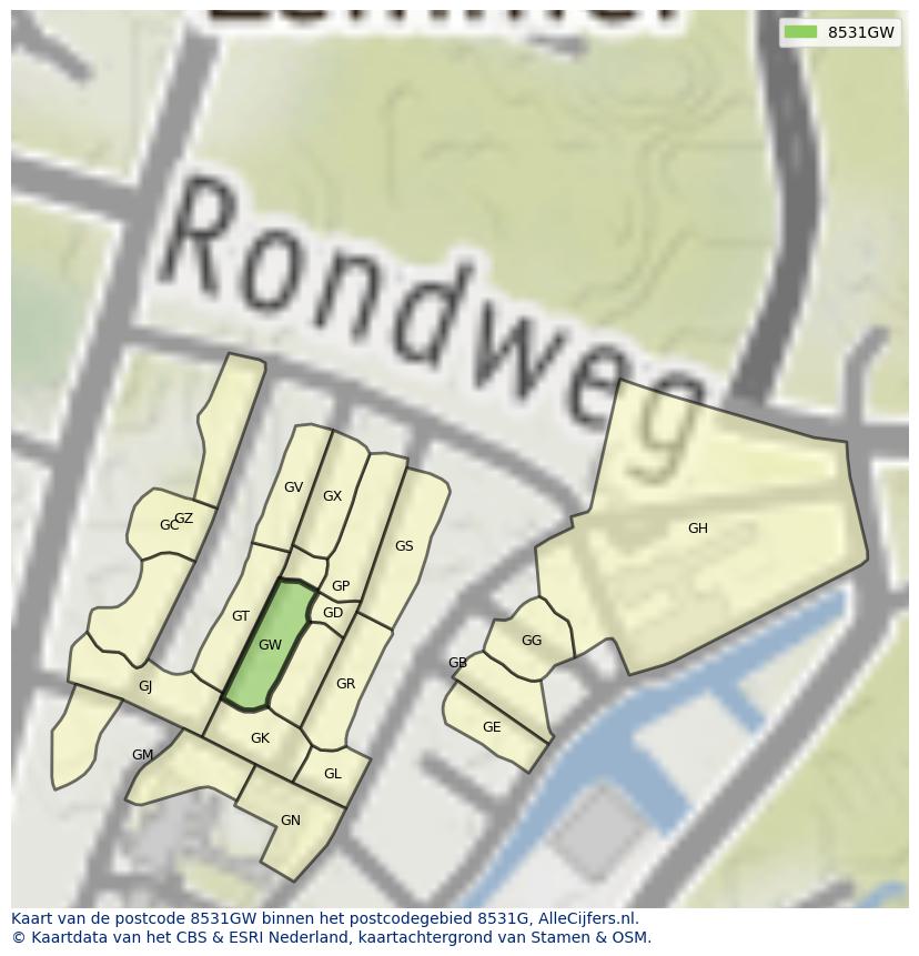 Afbeelding van het postcodegebied 8531 GW op de kaart.