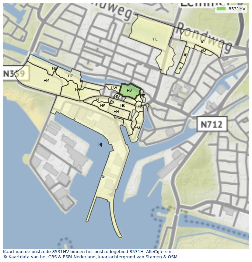 Afbeelding van het postcodegebied 8531 HV op de kaart.