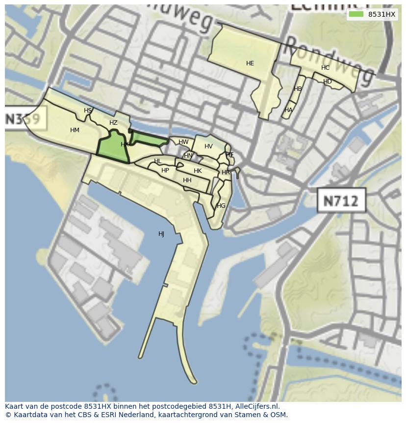 Afbeelding van het postcodegebied 8531 HX op de kaart.