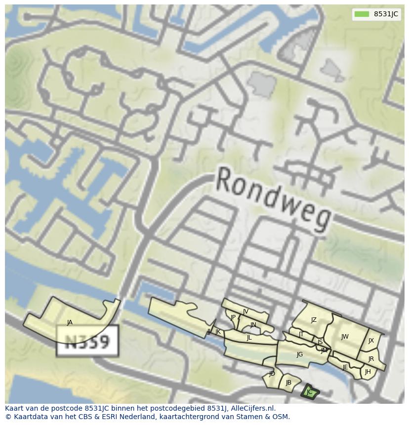 Afbeelding van het postcodegebied 8531 JC op de kaart.