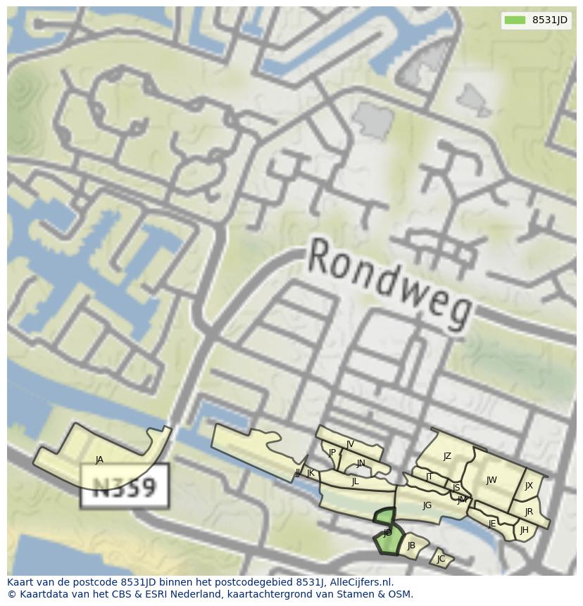 Afbeelding van het postcodegebied 8531 JD op de kaart.