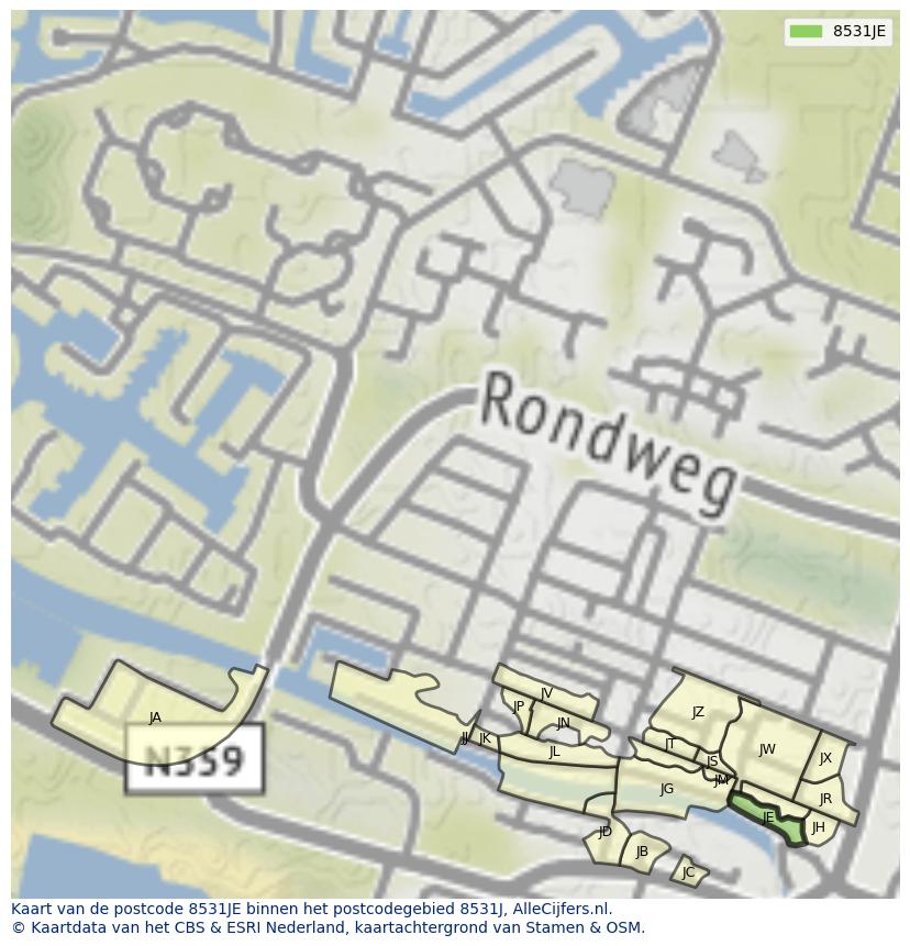 Afbeelding van het postcodegebied 8531 JE op de kaart.