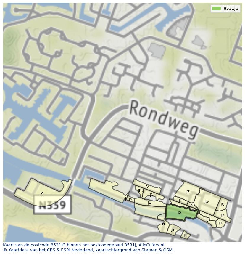 Afbeelding van het postcodegebied 8531 JG op de kaart.