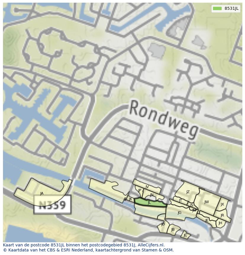Afbeelding van het postcodegebied 8531 JL op de kaart.