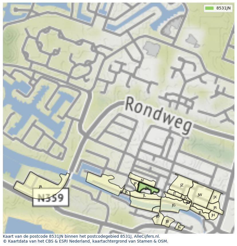 Afbeelding van het postcodegebied 8531 JN op de kaart.