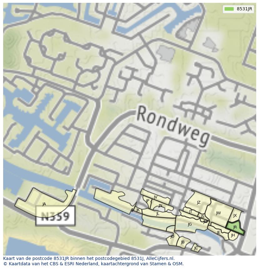 Afbeelding van het postcodegebied 8531 JR op de kaart.