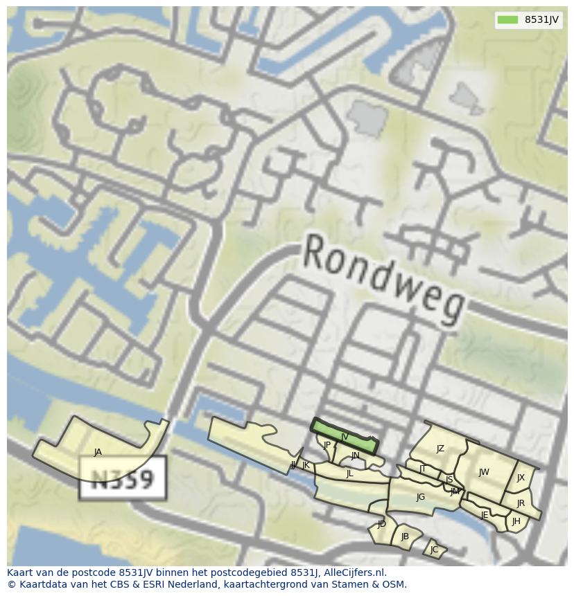 Afbeelding van het postcodegebied 8531 JV op de kaart.