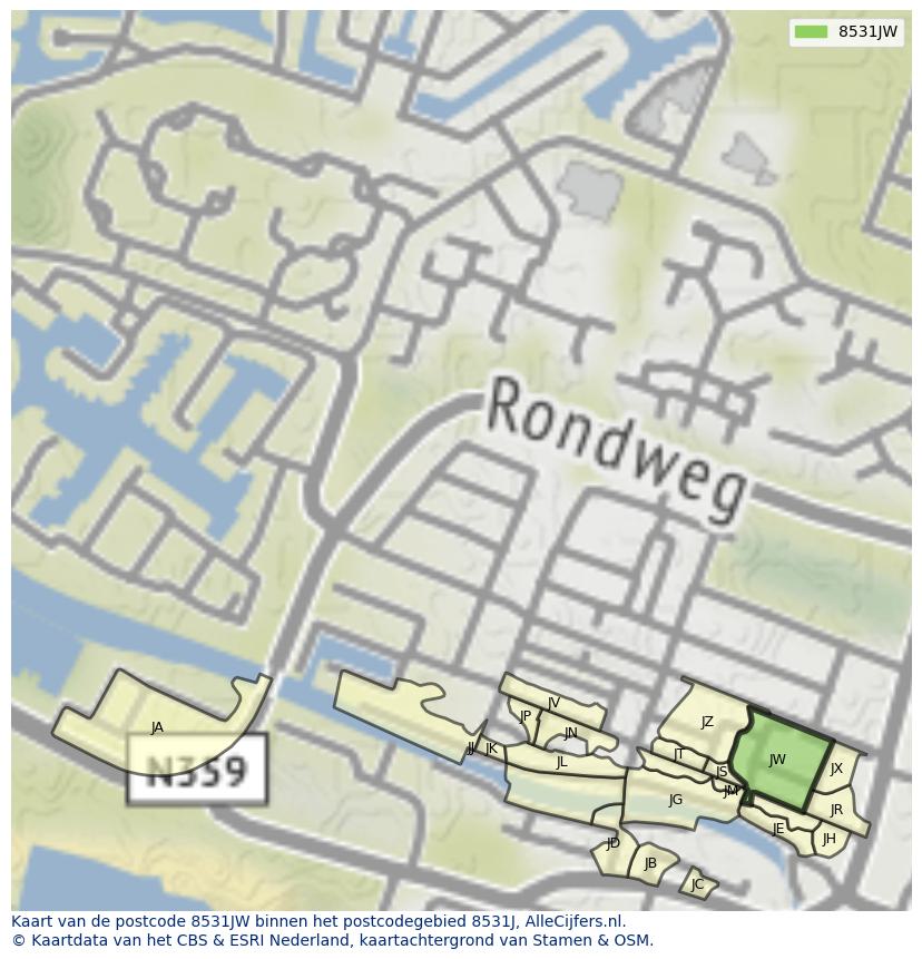 Afbeelding van het postcodegebied 8531 JW op de kaart.