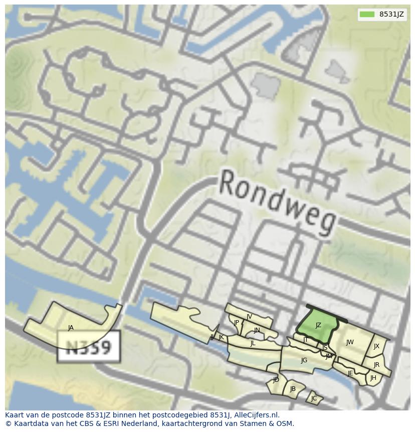 Afbeelding van het postcodegebied 8531 JZ op de kaart.