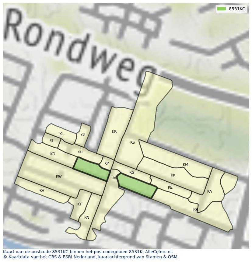 Afbeelding van het postcodegebied 8531 KC op de kaart.
