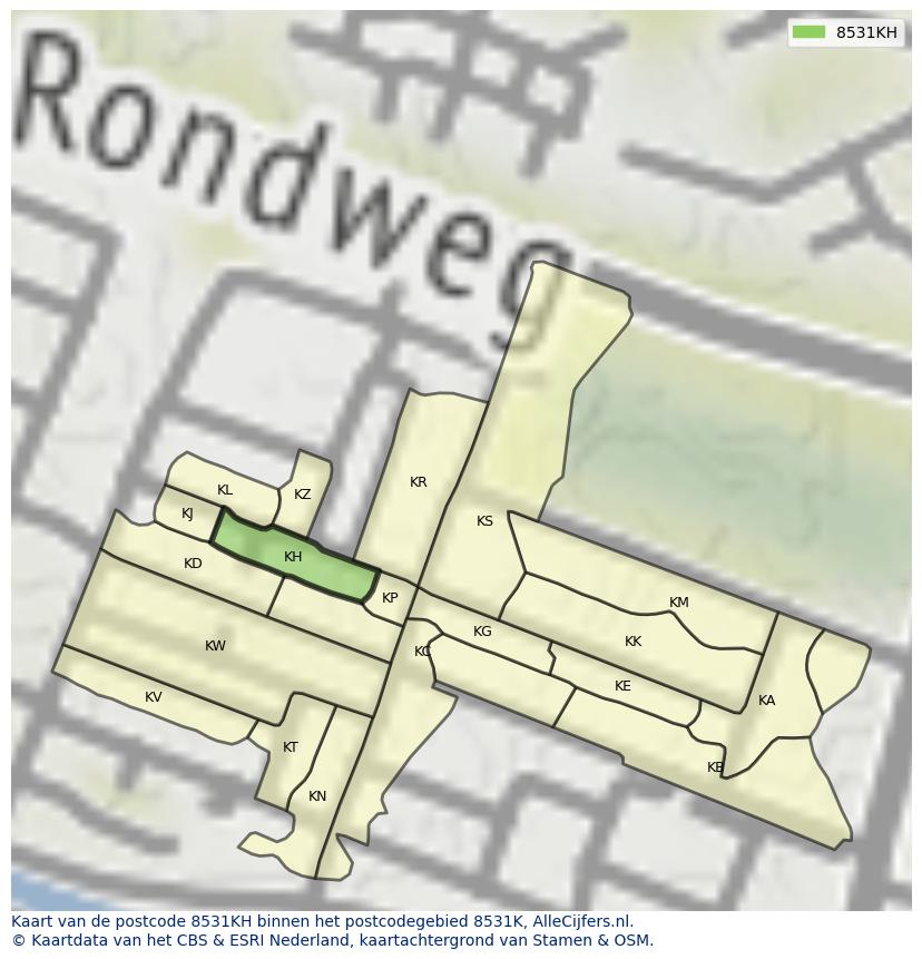 Afbeelding van het postcodegebied 8531 KH op de kaart.