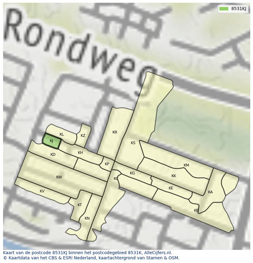 Afbeelding van het postcodegebied 8531 KJ op de kaart.