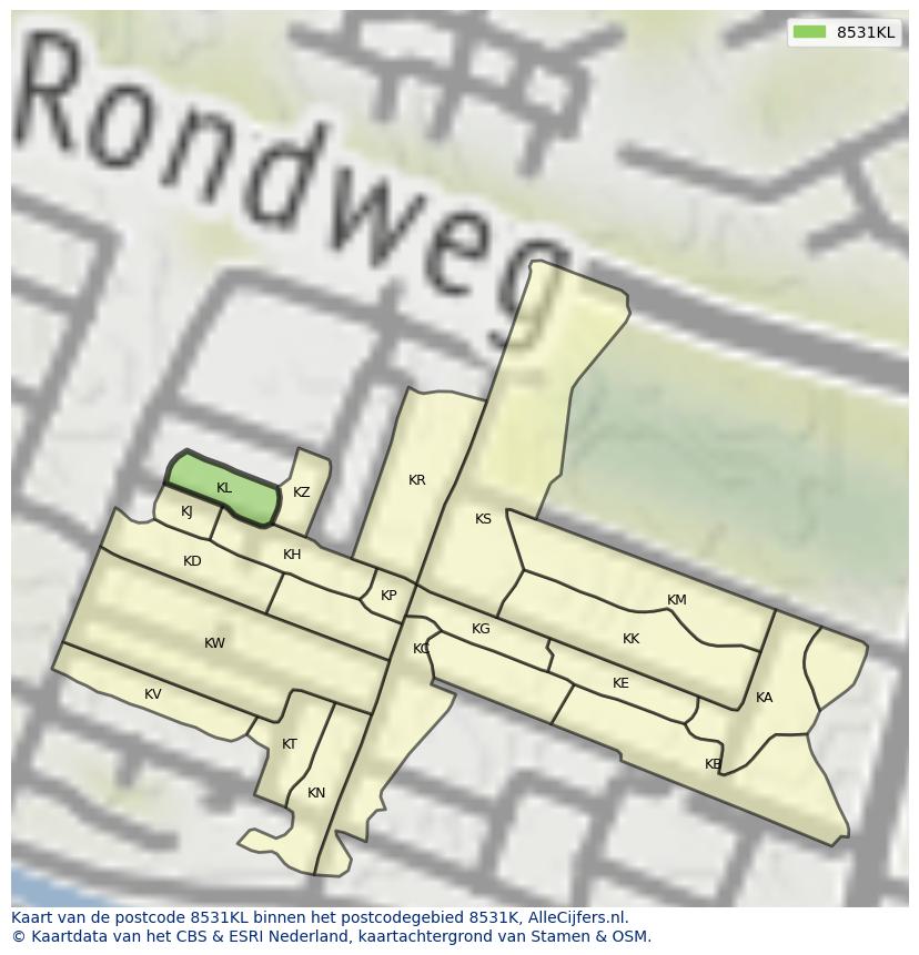 Afbeelding van het postcodegebied 8531 KL op de kaart.