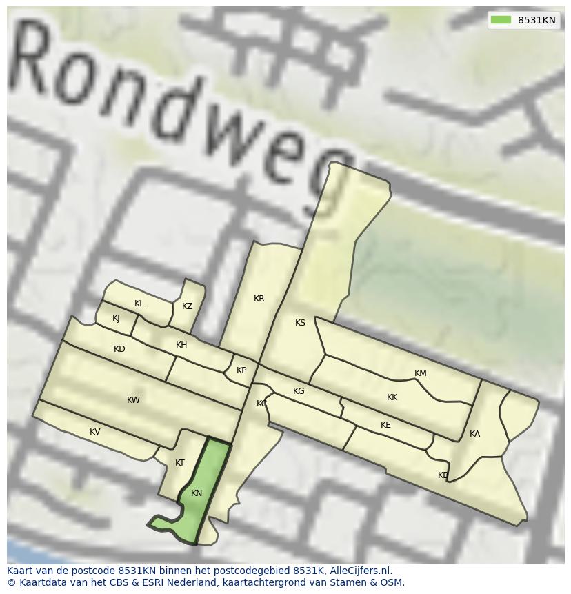 Afbeelding van het postcodegebied 8531 KN op de kaart.
